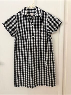 J. Crew Black & White Gingham Short Sleeve Shirt Dress